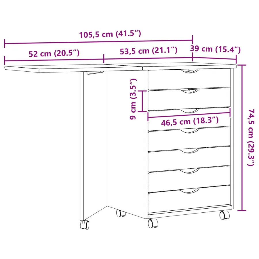 Cabinet roulant avec bureau avec roue MOSS Vernis transparent - 11