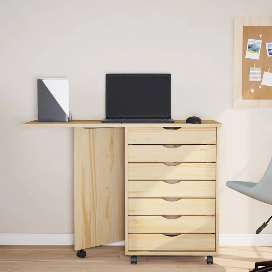 Cabinet roulant avec bureau avec roue MOSS Vernis transparent - 3