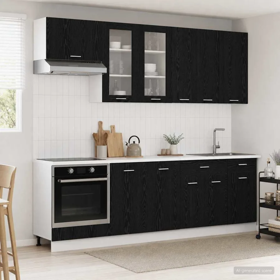 Unité de cuisine LYON 8 pcs Chêne noir Bois d'ingénierie