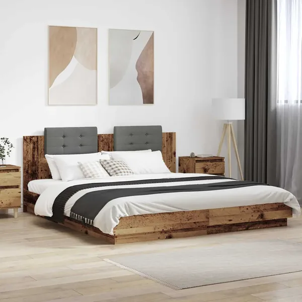 Cadre de lit avec tête de lit Bois Ancien 200 x 200 cm