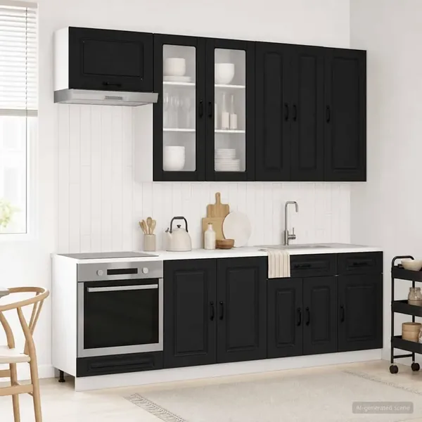 Unité de cuisine KALMAR 8 pcs Noir Bois d'ingénierie