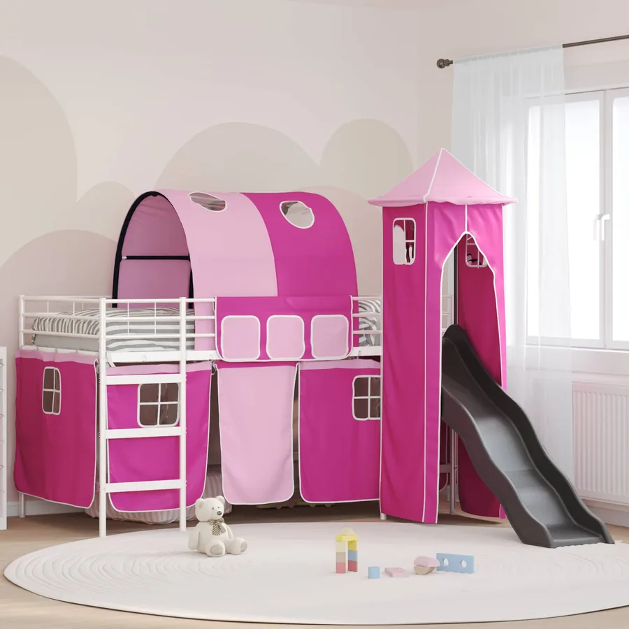 Lit mezzanine pour enfants Uni Blanc et rose 107 x 203 cm métal