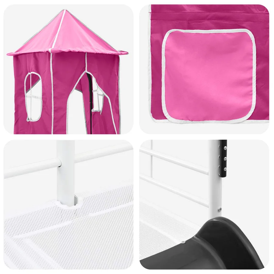 Lit mezzanine pour enfants Uni Blanc et rose 107 x 203 cm métal - 11