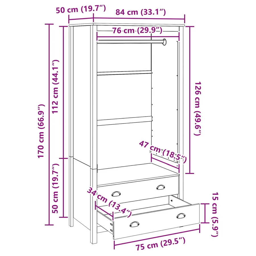 Armoire HILL Marron miel 84 x 50 x 170 cm Pin massif - 9