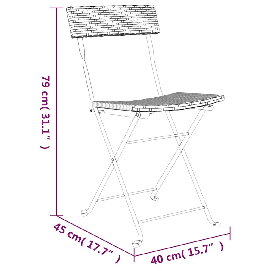Ensemble de bistro pliable 3 pcs Noir Résine tressée - 10