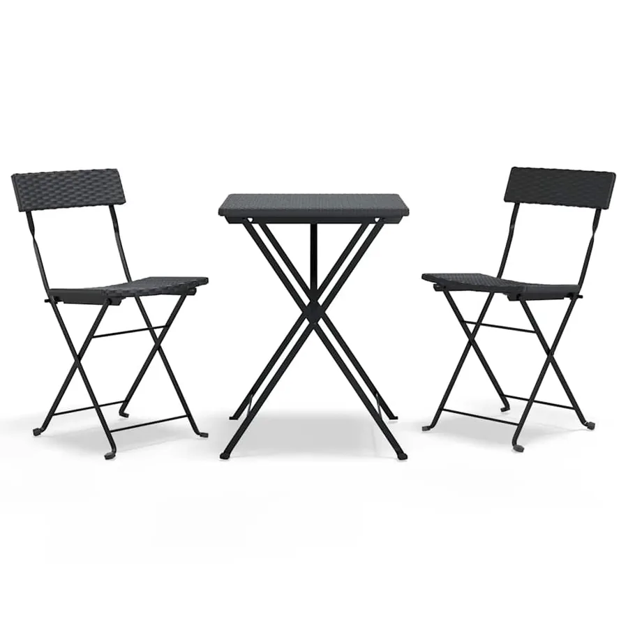 Ensemble de bistro pliable 3 pcs Noir Résine tressée - 2