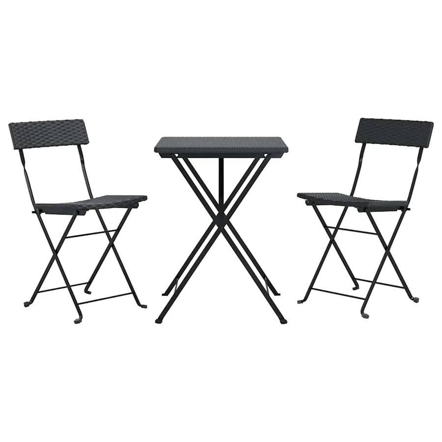Ensemble de bistro pliable 3 pcs Noir Résine tressée - 3