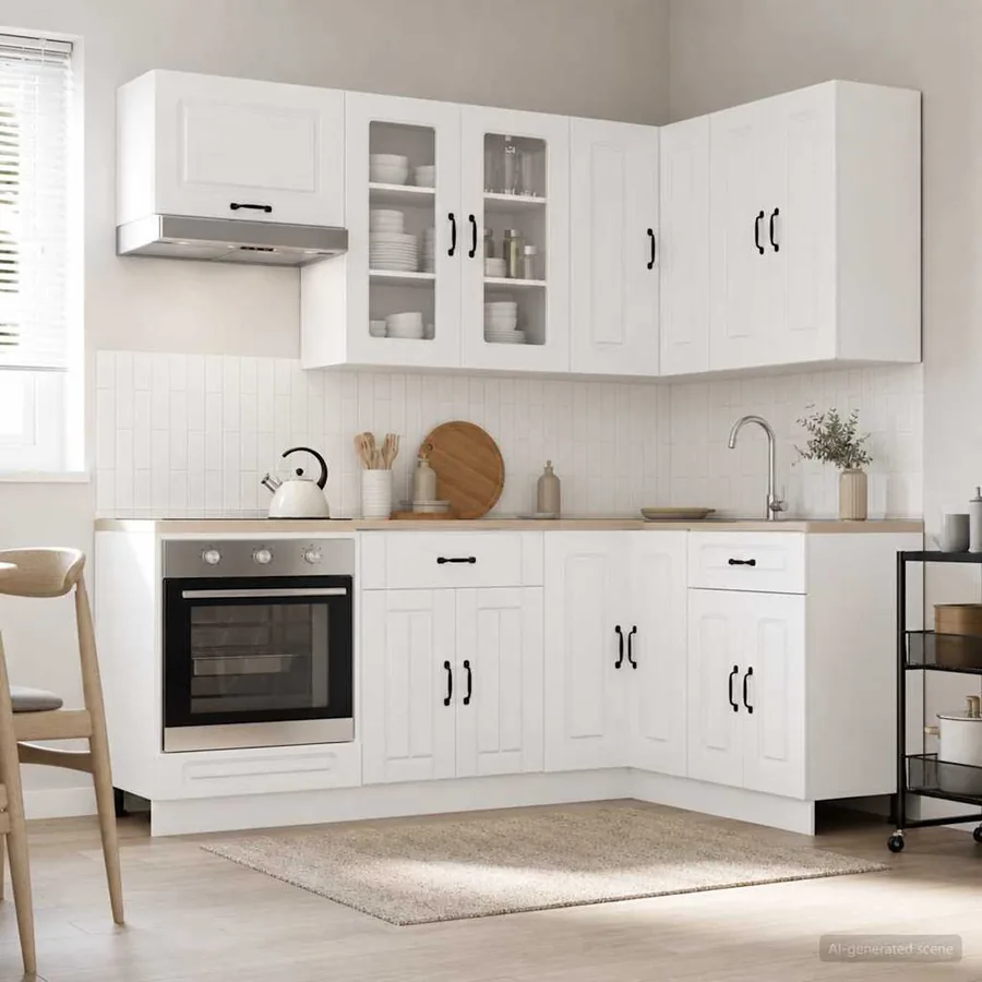 Unité de cuisine KALMAR 8 pcs Blanc brillant Bois d'ingénierie