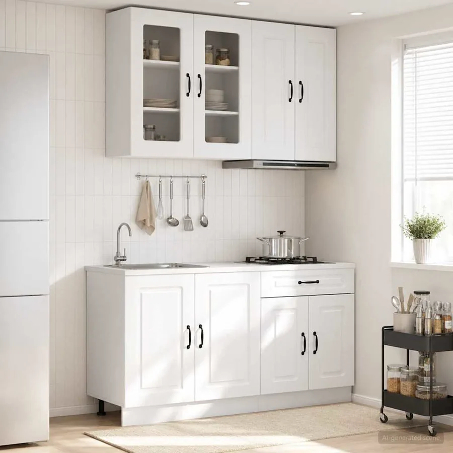 Unité de cuisine KALMAR 4 pcs Blanc brillant Bois d'ingénierie
