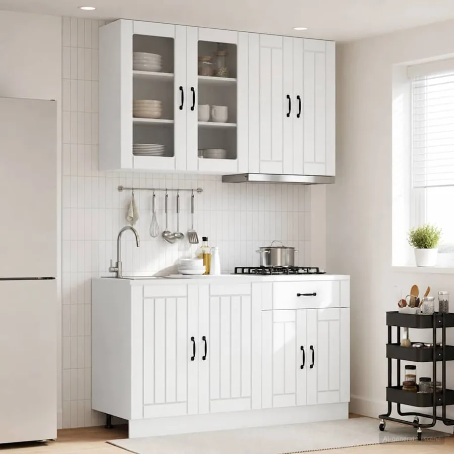 Unité de cuisine LUCCA 4 pcs Blanc Bois d'ingénierie
