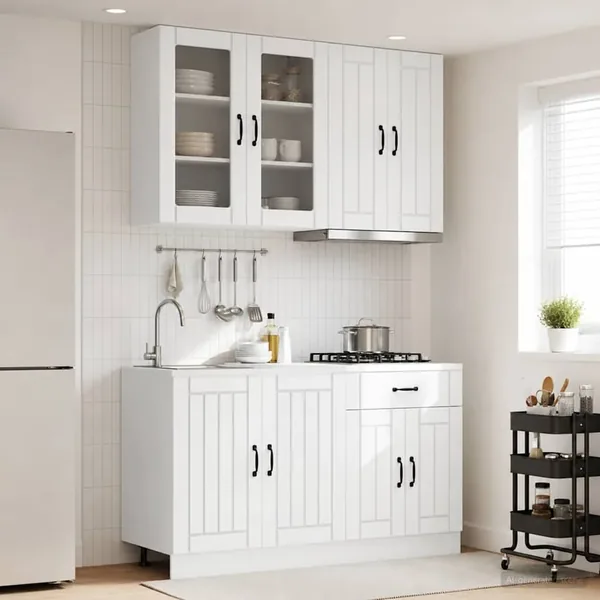 Unité de cuisine LUCCA 4 pcs Blanc Bois d'ingénierie
