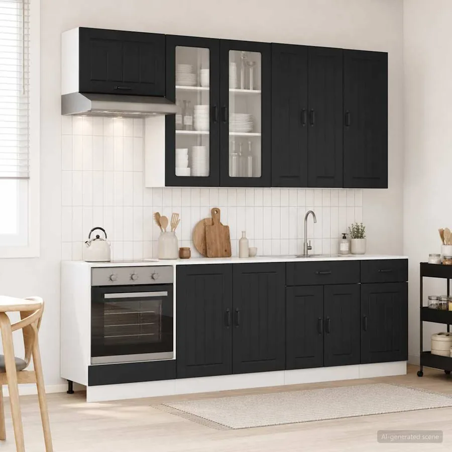 Unité de cuisine LUCCA 8 pcs Noir Bois d'ingénierie