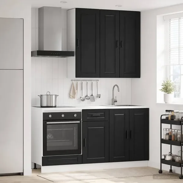Unité de cuisine PORTO 5 pcs Noir Bois d'ingénierie