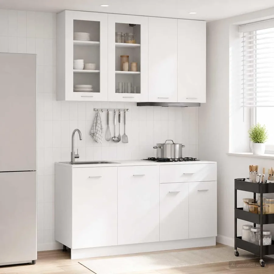 Unité de cuisine LYON 4 pcs Blanc Bois d'ingénierie