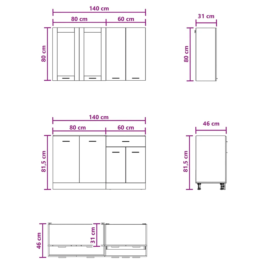 Unité de cuisine LYON 4 pcs Blanc Bois d'ingénierie - 6