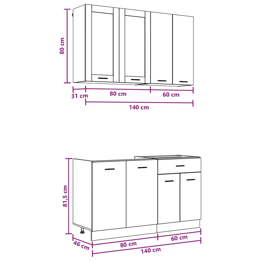 Unité de cuisine LYON 4 pcs Blanc Bois d'ingénierie - 7