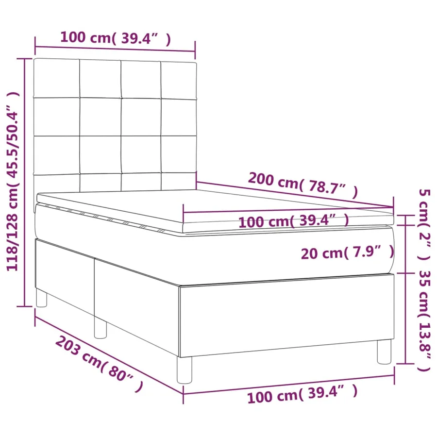 Sommier à lattes de lit matelas et LED Gris clair 100x200 cm - 8