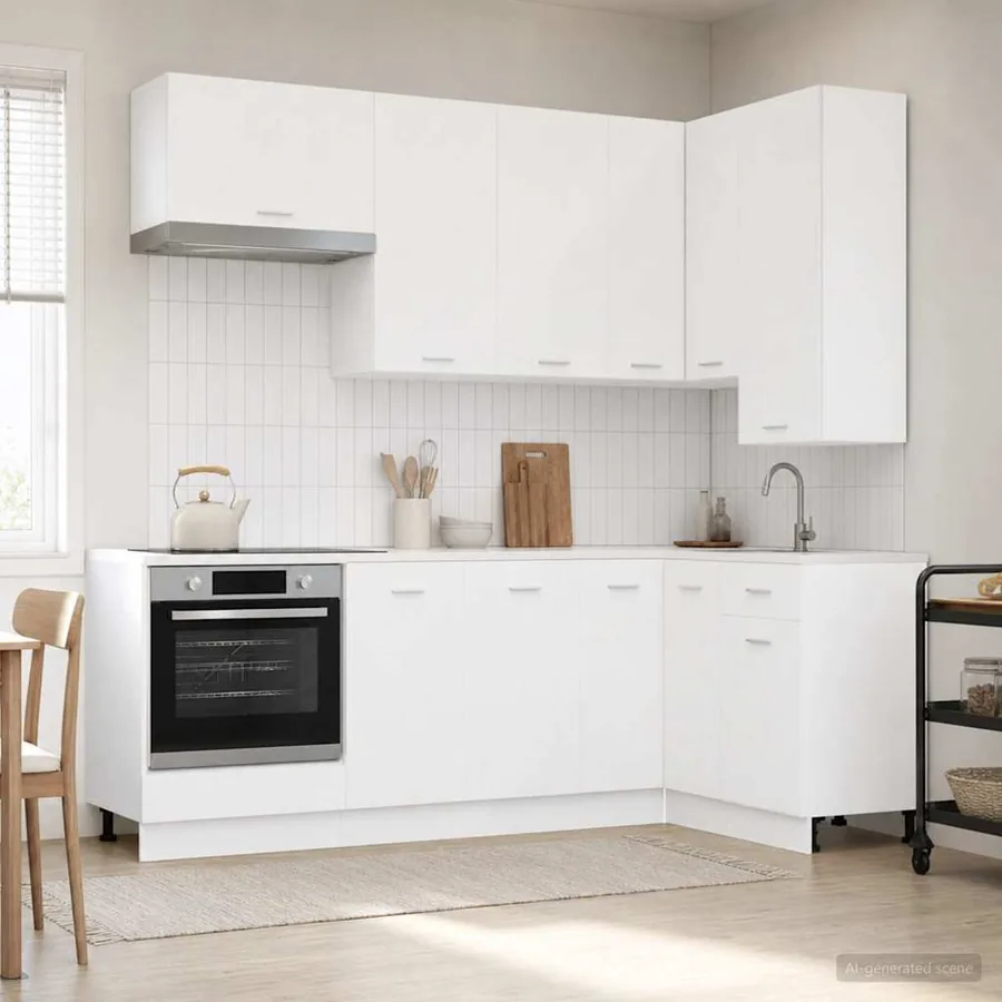 Unité de cuisine LYON 8 pcs Blanc Bois d'ingénierie