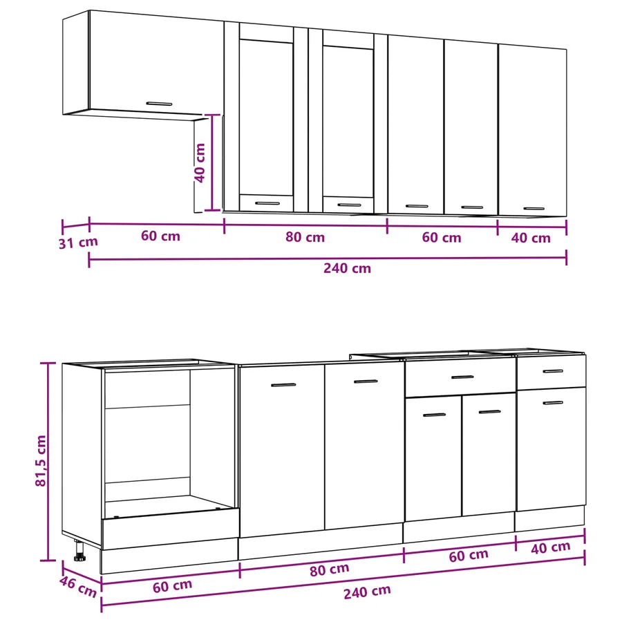 Unité de cuisine LYON 8 pcs Chêne artisanal Bois d'ingénierie - 10