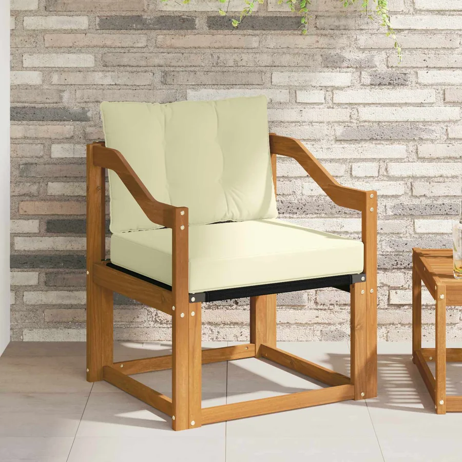 Canapé d’extérieur Bois d'Acacia Massif Naturel et Crème