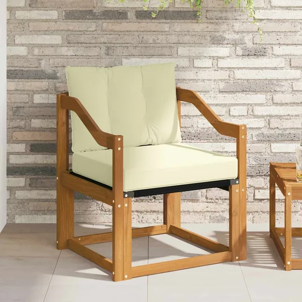 Canapé d’extérieur Bois d'Acacia Massif Naturel et Crème