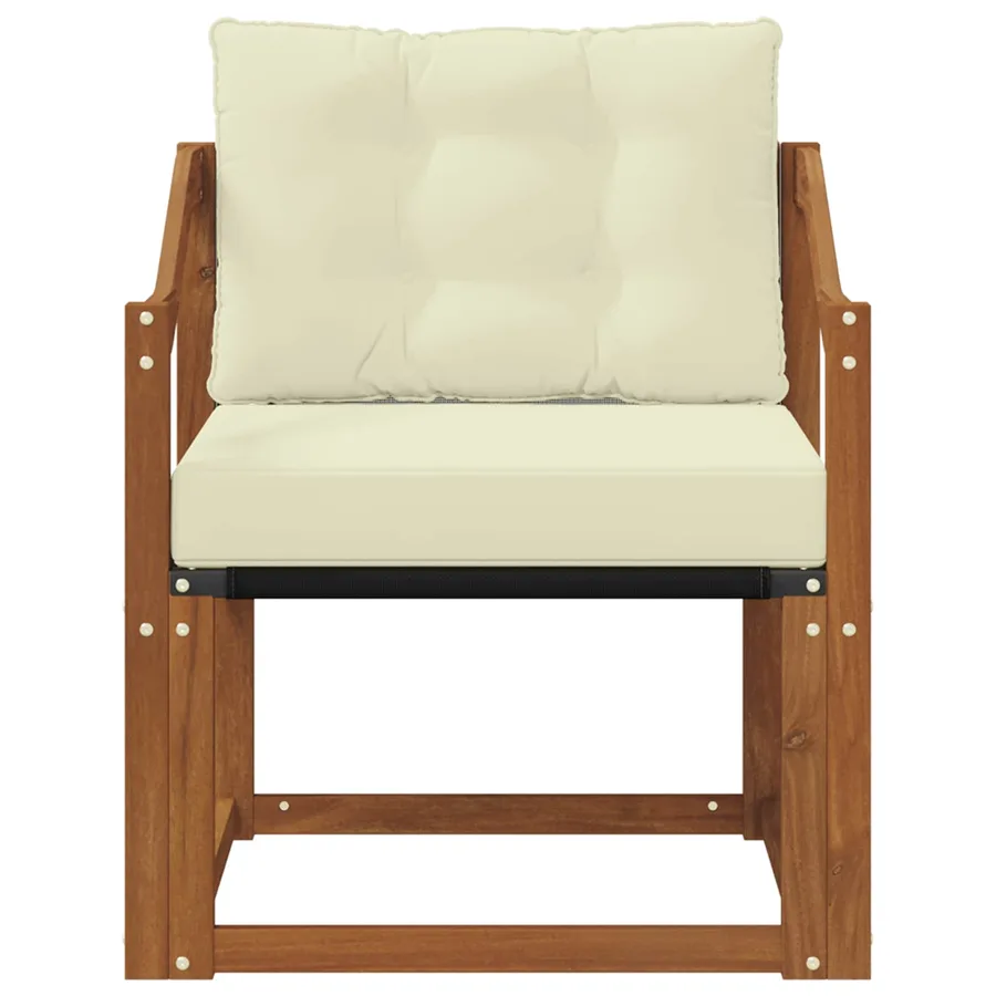 Canapé d’extérieur Bois d'Acacia Massif Naturel et Crème - 5