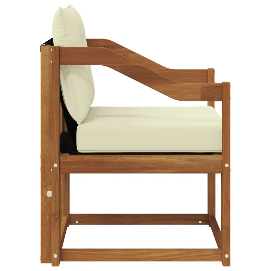 Canapé d’extérieur Bois d'Acacia Massif Naturel et Crème - 6