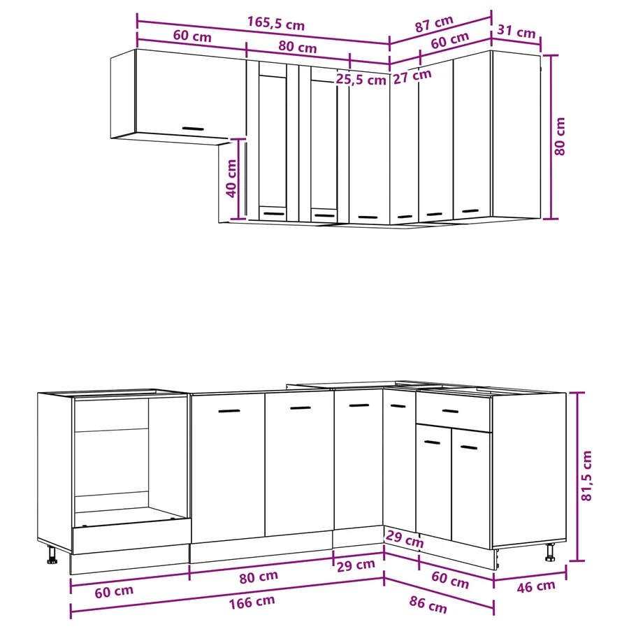 Unité de cuisine LYON 8 pcs Chêne artisanal Bois d'ingénierie - 9