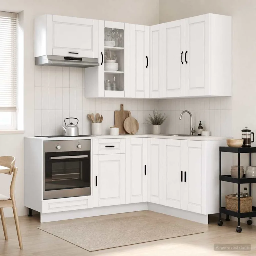 Unité de cuisine PORTO 8 pcs Blanc Bois d'ingénierie