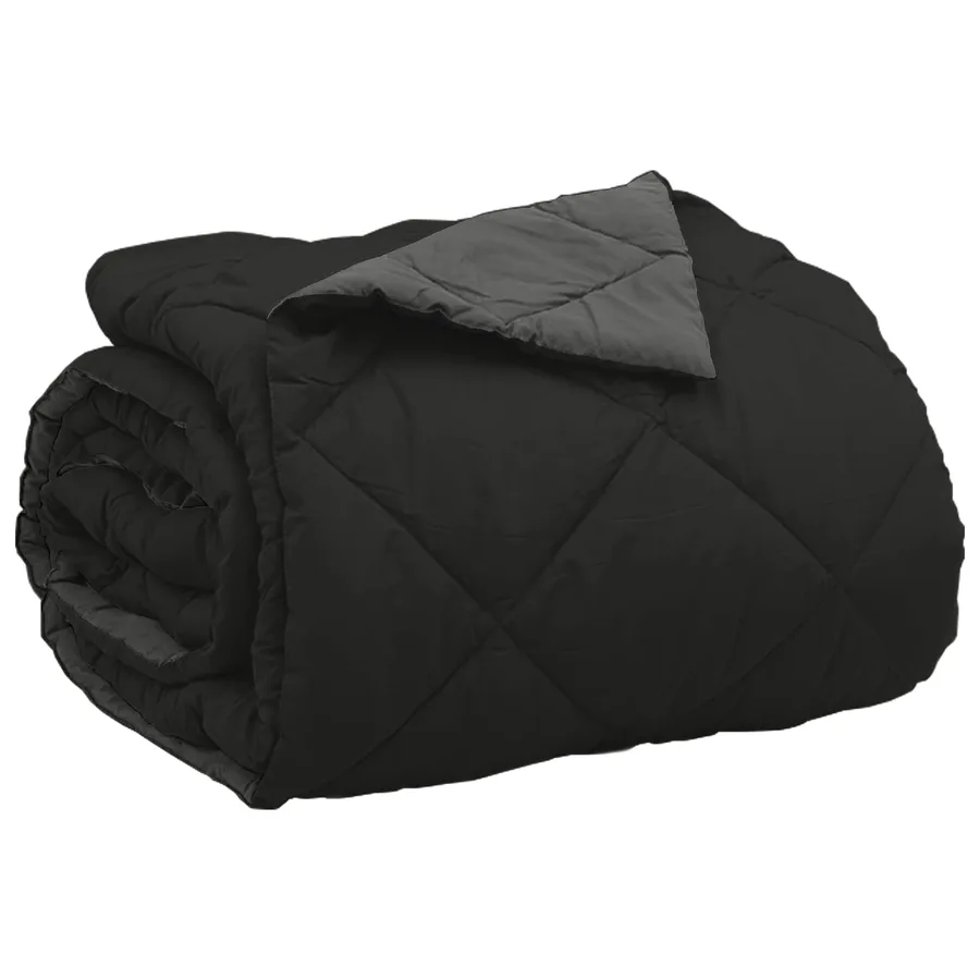 Duvet d'été simple Noir et anthracite 240 x 200 cm Microfibre - 5