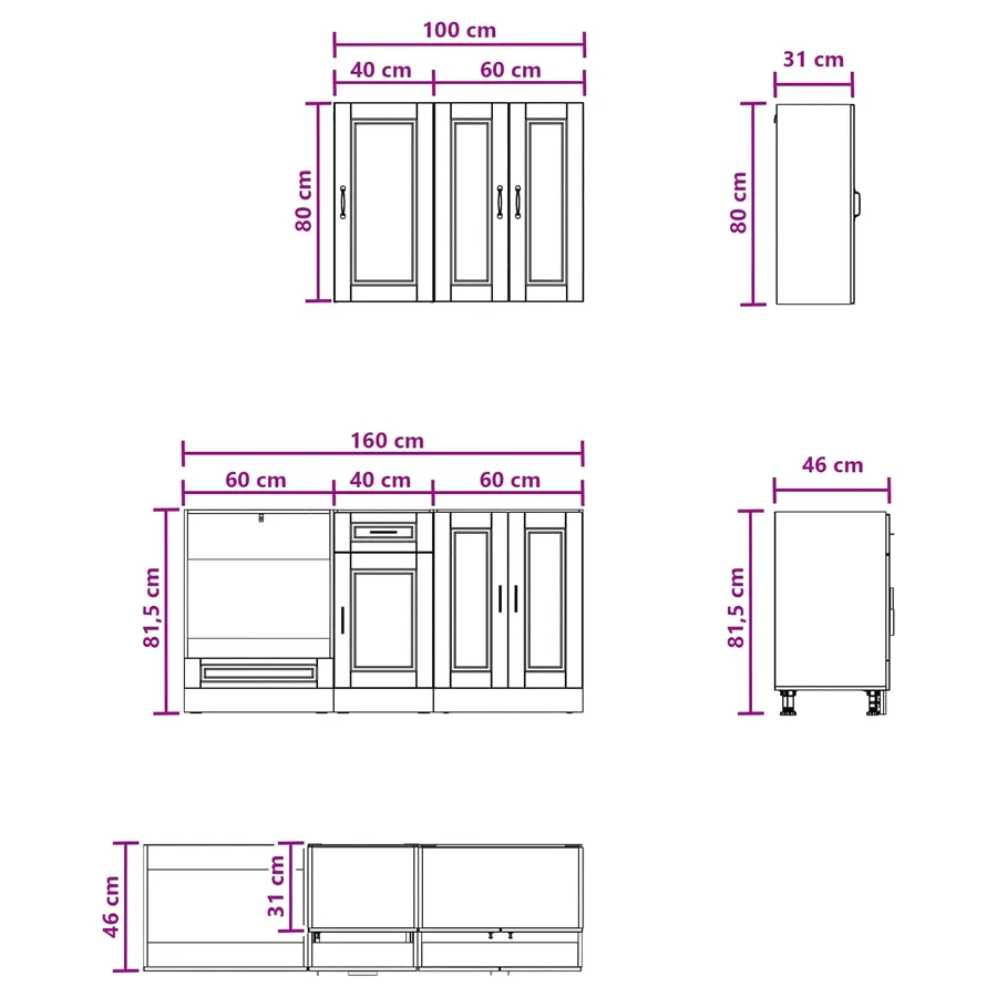 Unité de cuisine PORTO 5 pcs Gris béton Bois d'ingénierie - 7