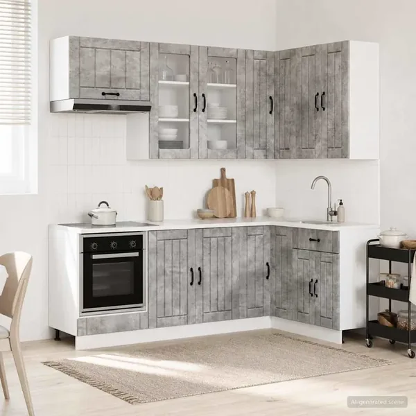 Unité de cuisine LUCCA 8 pcs Gris béton Bois d'ingénierie