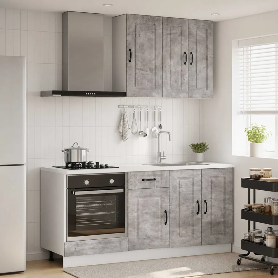 Unité de cuisine KALMAR 5 pcs Gris béton Bois d'ingénierie