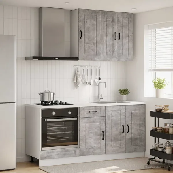 Unité de cuisine KALMAR 5 pcs Gris béton Bois d'ingénierie