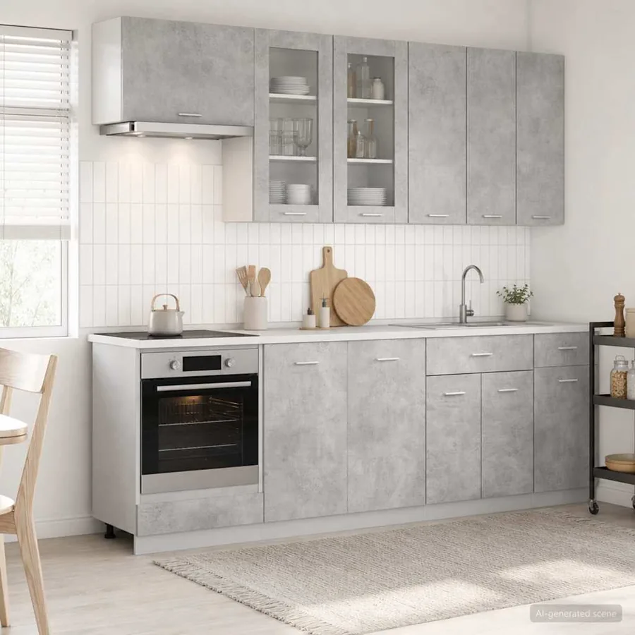 Unité de cuisine LYON 8 pcs Gris béton Bois d'ingénierie