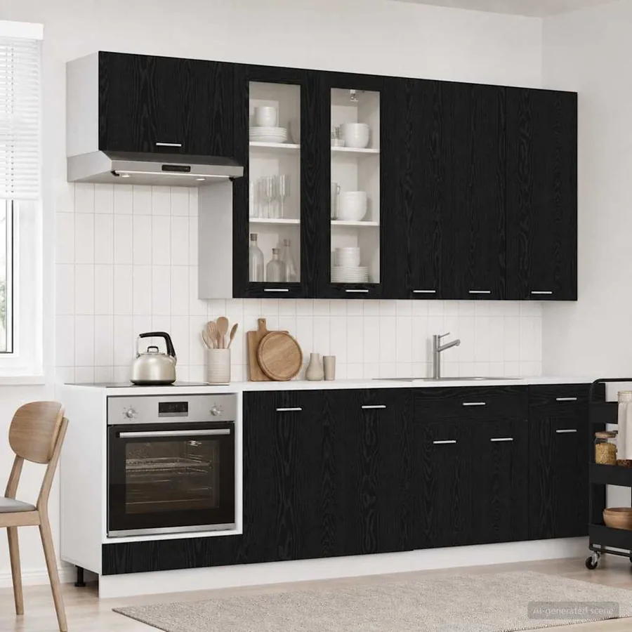 Unité de cuisine LYON 8 pcs Chêne noir Bois d'ingénierie