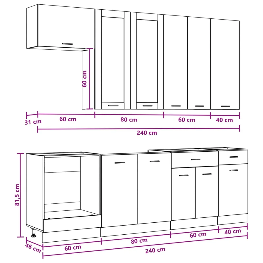Unité de cuisine LYON 8 pcs Chêne noir Bois d'ingénierie - 9