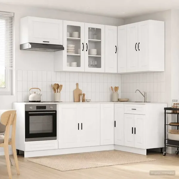 Unité de cuisine PORTO 8 pcs Blanc Bois d'ingénierie