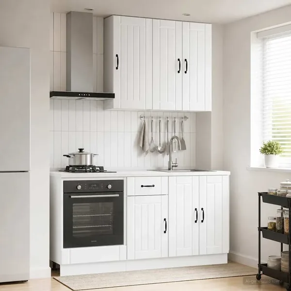 Unité de cuisine LUCCA 5 pcs Blanc brillant Bois d'ingénierie