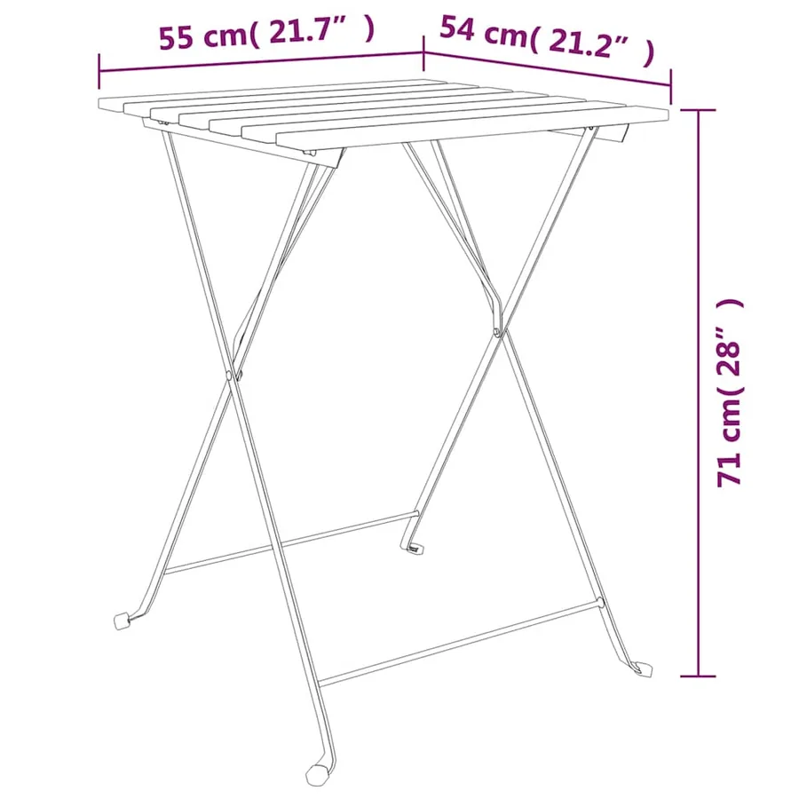 Ensemble de bistro pliable 3 pcs Bois de teck massif et acier - 10