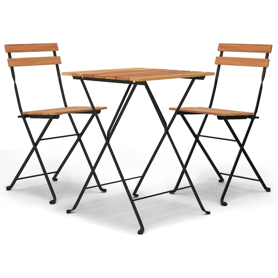 Ensemble de bistro pliable 3 pcs Bois de teck massif et acier - 2
