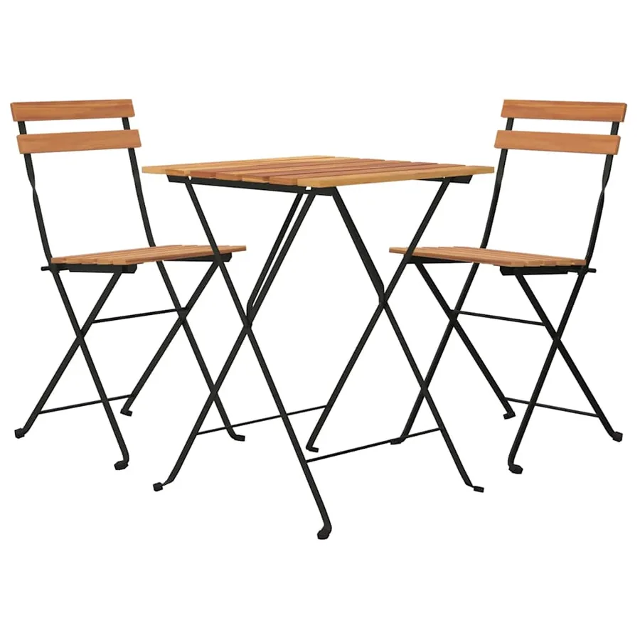 Ensemble de bistro pliable 3 pcs Bois de teck massif et acier - 3