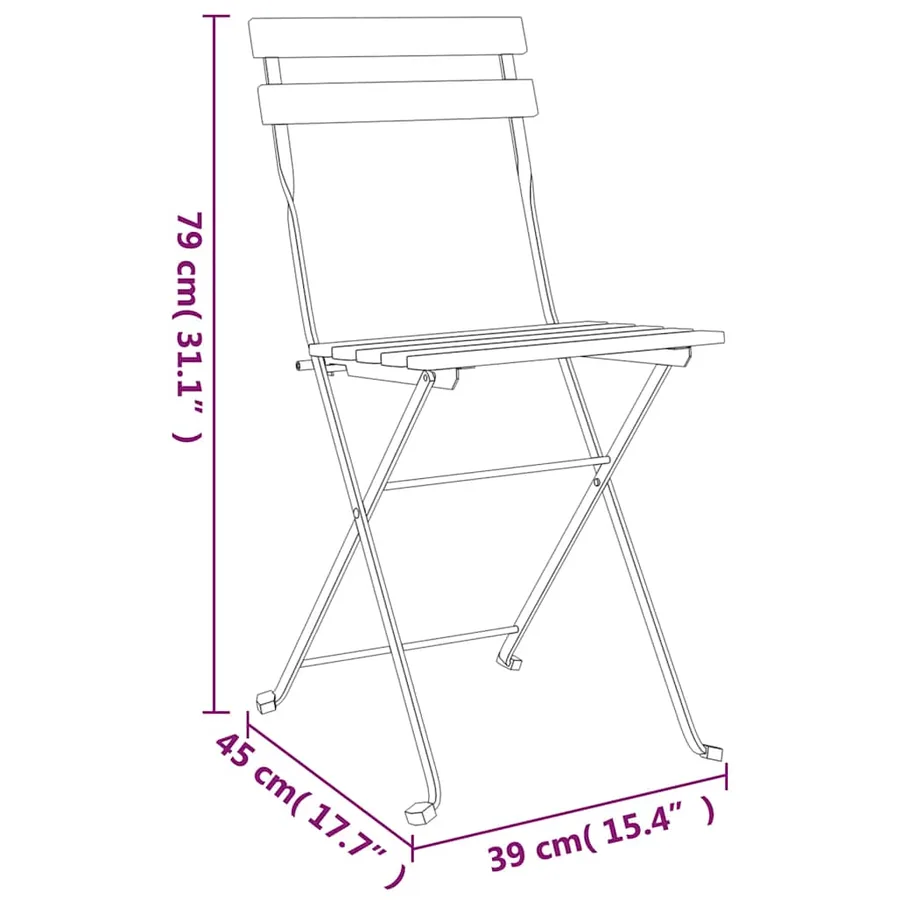 Ensemble de bistro pliable 3 pcs Bois de teck massif et acier - 9