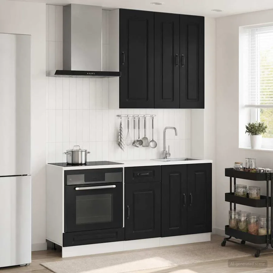 Unité de cuisine KALMAR 5 pcs Noir Bois d'ingénierie