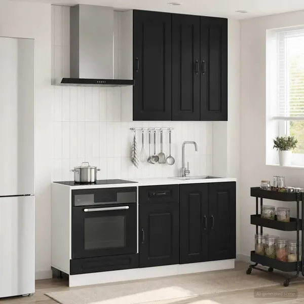 Unité de cuisine KALMAR 5 pcs Noir Bois d'ingénierie