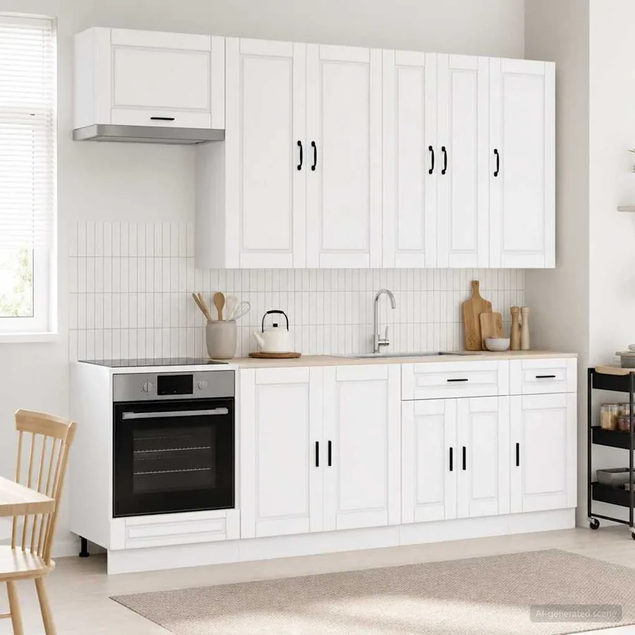 Unité de cuisine PORTO 8 pcs Blanc Bois d'ingénierie