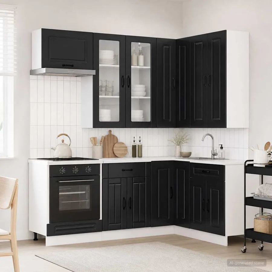 Unité de cuisine KALMAR 8 pcs Noir Bois d'ingénierie