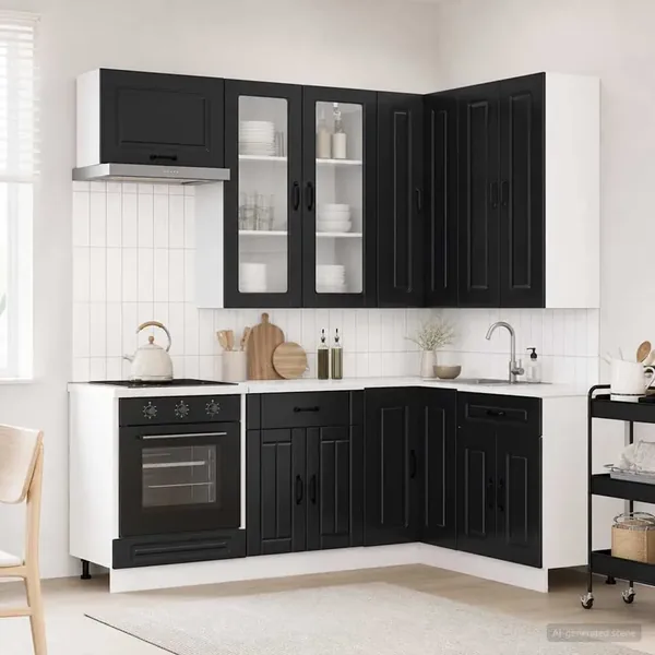 Unité de cuisine KALMAR 8 pcs Noir Bois d'ingénierie