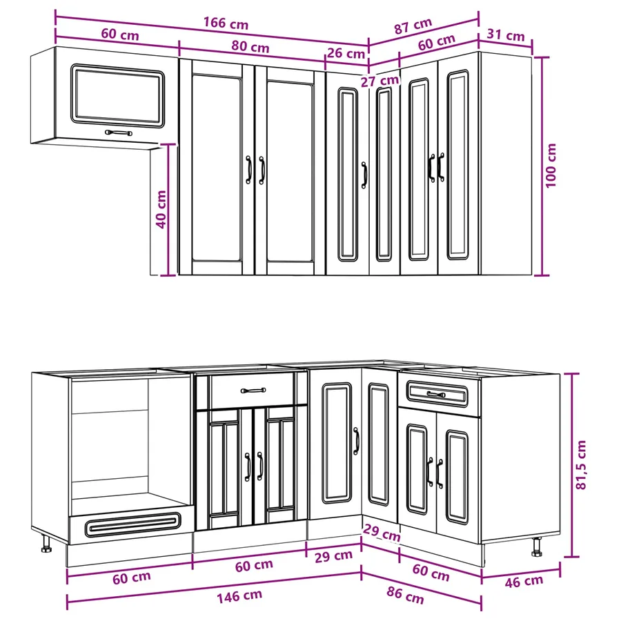 Unité de cuisine KALMAR 8 pcs Noir Bois d'ingénierie - 9