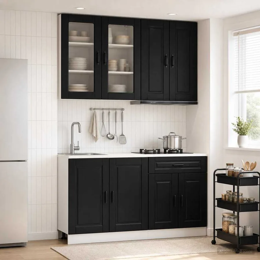 Unité de cuisine PORTO 4 pcs Noir Bois d'ingénierie